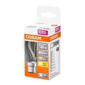 Osram, OSRAM LED-Tropfenlampe B22d 4W 2.700K klar, Osram Retrofit Classic LED B22d P45 Kugel Fadenlampe Klar 4W 470lm - 827 Extra Warmweiß | Ersatz für 40W