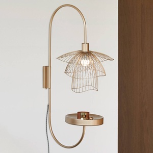 Forestier, Forestier Papillon XS Wandleuchte champagner, Wandleuchte mit Stromkabel Papillon metall beige / H 75 cm - mit Ablagebrett - Forestier beige en metall