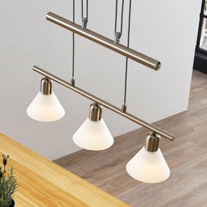 Lampenwelt.com, Höhenverstellbare Pendellampe Delira 3-fl. nickel, Höhenverstellbare Pendellampe Delira 3-fl. nickel