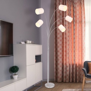 Globo, Stehleuchte Ava, sandfarbene Textil-Schirme, 5fl, Globo Stehleuchte , Ava , Textil , 130x204 cm , matt,Leinenoptik , mit Schalter , 004558357309