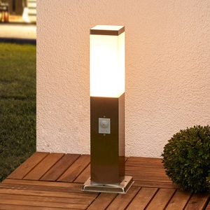 Lampenwelt.com, Edelstahl-Sockellampe Lorian mit Sensor, 