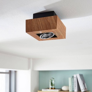 LED-Deckenleuchte Vince, 14x14cm in Holzoptik