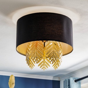 LUCANDE, Lucande Malviras Stoff-Deckenlampe mit Blattdeko, Lucande Malviras Stoff-Deckenlampe mit Blattdeko