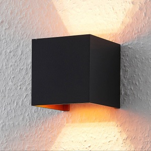 Lampenwelt.com, Eckige LED-Wandlampe m. G9-Lampe, schwarz-golden, Arcchio Wandleuchte Zuzana, eckig, schwarz, G9, 9,7 cm breit