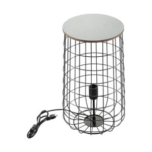LINDBY, Lindby Winnie Korb-Tischlampe mit Holzplatte, 