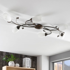 Lampenwelt.com, LED-Deckenleuchte Stefania, sechsflammig, Lindby Deckenleuchte Stefania, 6-flg., schwarz/gold
