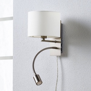 Lampenwelt.com, Florens - Textilwandlampe mit LED-Leselampe, Lindby Wandlampe Florens, nickel, LED-Leselampe, 23,5 cm