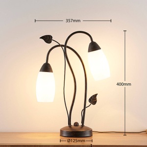 Lampenwelt.com, LED-Tischleuchte Stefania, 2-flammig, Lindby Tischleuchte Stefania, schwarz/gold, Glas, E14, 40 cm