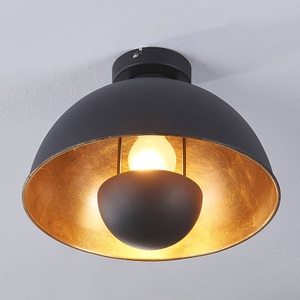 Lampenwelt.com, Schwarz-goldene Deckenleuchte Lya, Lindby Deckenleuchte Lya, Ø 31 cm, schwarz-gold, Metall, E27