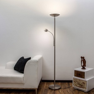 Lampenwelt.com, Malea - LED-Deckenfluter mit Lesearm, nickel, Malea - LED-Deckenfluter mit Lesearm, nickel