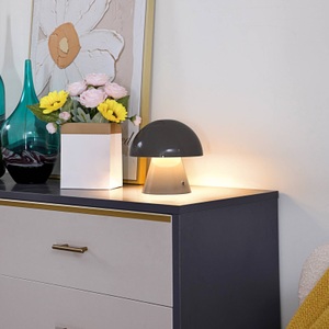 LINDBY, Lindby Nevijo LED-Tischleuchte Pilz grau Akku, Lindby LED-Akkutischlampe Nevijo, grau, Ø18cm, USB, Dimmer