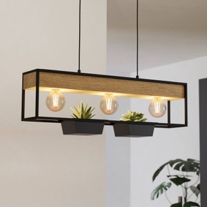 Eglo, Hängelampe Libertad 1 3-flammig schwarz/holz natur, Eglo Lampada a sospensione Libertad 1