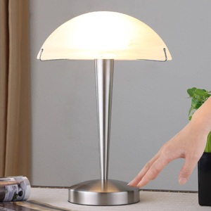 Lampenwelt.com, Schöne Tischlampe Viola, nickel matt, Tischlampe Viola mit Touchschalter, nickel matt