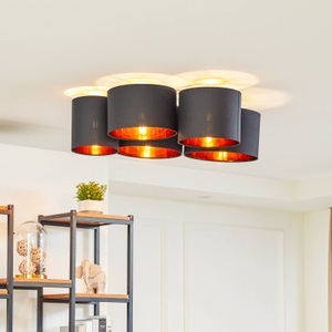 LINDBY, Lindby Laurenz Deckenlampe 5-fl. 83cm schwarz-gold, Lindby Laurenz Deckenlampe 5-fl. 83cm schwarz-gold
