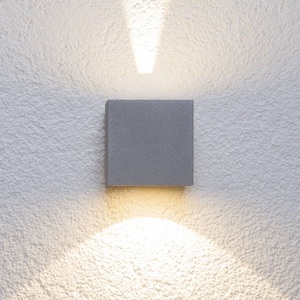 Lampenwelt.com, Silberne LED-Außenwandleuchte Jarno, Würfelform, Silberne LED-Außenwandleuchte Jarno, Würfelform