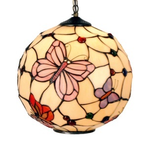 Clayre & Eef, Hängeleuchte Rosy Butterfly im Tiffany-Stil, 