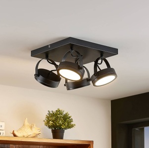 LINDBY, Lindby Omila LED-Deckenstrahler, vierflammig, Lindby Deckenstrahler Omila, 4-flg., schwarz, Eisen, 27 cm