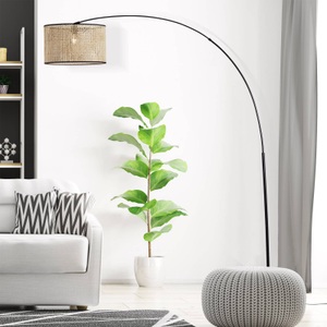 Brilliant, Bogenstehleuchte Wiley mit Rattan, Bogenstehleuchte Wiley mit Rattan
