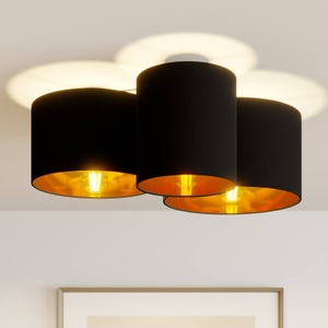 LINDBY, Lindby Laurenz Deckenlampe, 3-fl., schwarz-gold, Lindby Laurenz Deckenlampe, 3-fl., schwarz-gold