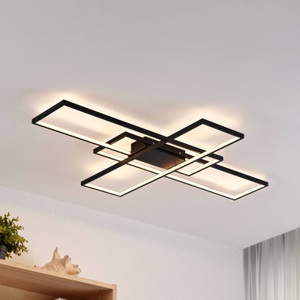 LINDBY, Lindby Tetson LED-Deckenleuchte, schwarz, Lindby LED-Deckenleuchte Tetson, schwarz, Metall, dimmbar