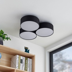LINDBY, Lindby Janita LED-Stoffdeckenlampe, 3-fl., schwarz, 