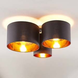 LINDBY, Lindby Laurenz Deckenlampe, 3-fl., grau-gold, Lindby Laurenz Deckenlampe, 3-fl., grau-gold