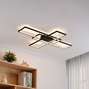 LINDBY, Lindby Tetson LED-Deckenleuchte, schwarz, Lindby LED-Deckenleuchte Tetson, schwarz, Metall, dimmbar