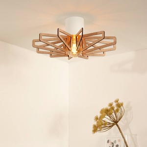 Lucide, Deckenlampe Zidane 45 cm weiß mit Holzelementen, Deckenlampe Zidane 45 cm weiß mit Holzelementen