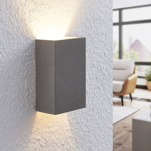 LINDBY, Lindby Albin LED-Wandleuchte aus Beton, Lindby Wandleuchte Albin, grau, Beton, G9, 16 cm hoch