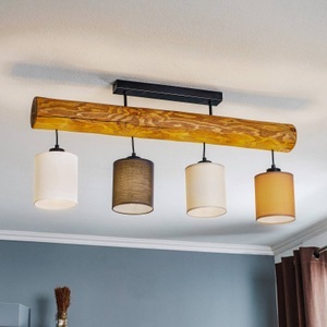 BRITOP, Deckenlampe Sachiko, Holzbalken, vier Stoffschirme, Deckenlampe Sachiko, Holzbalken, vier Stoffschirme
