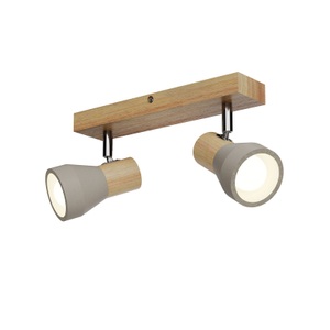 Lampenwelt.com, LED-Strahler Filiz aus Holz und Beton, 2-flammig, Lindby Strahler Filiz, 2-flammig, 27 cm lang, Holz, Beton