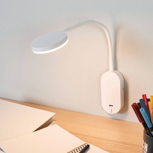Lampenwelt.com, Flexarm-LED-Wandleuchte Milow mit USB-Anschluss, Lindby LED-Wandleuchte Milow, weiß, 39,5 cm, USB-Anschluss