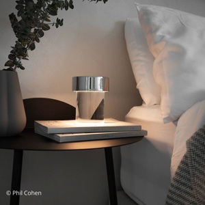 Flos, Flos - Tischleuchte LAST ORDER - Metall - chromfarbig - 10/10/14 cm, Kabellose, wiederaufladbare Außenlampe Last Order glas transparent / OUTDOOR - Ø 10 x H 14 cm - Flos transparent en glas
