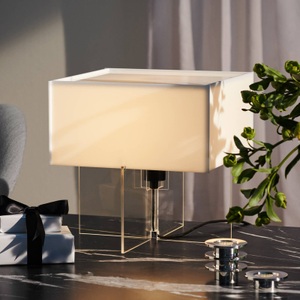 Fritz Hansen, Fritz Hansen-Cross-Plex T-300 Tischleuchte, Opal/ Klar, FRITZ HANSEN Cross-Plex Tischleuchte, Höhe 30 cm
