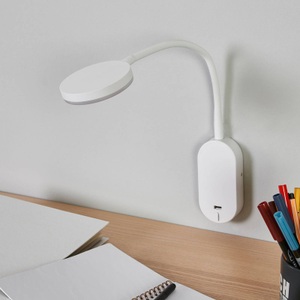 Lampenwelt.com, Flexarm-LED-Wandleuchte Milow mit USB-Anschluss, Lindby LED-Wandleuchte Milow, weiß, 39,5 cm, USB-Anschluss