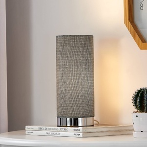 Lampenwelt.com, Graue Tischlampe Ronja mit Chromfuß, Graue Tischlampe Ronja mit Chromfuß