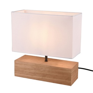 Reality Leuchten, Tischleuchte Woody mit Holzfuß, 30 cm x 12 cm, XXXLutz Tischleuchte , R50181030 , Naturfarben, Weiss , Holz, Textil , Pinie , 12x30.5 cm , Echtholz , Schnurschalter , 007694109901