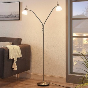 Lampenwelt.com, LED-Stehleuchte Gwendolin, nickelfarben, 2-flammig, Stehleuchte Gwendolin, nickelfarben, 2-flammig