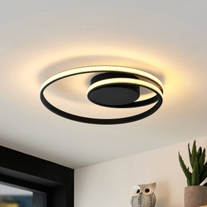 LINDBY, Lindby Youna LED-Deckenleuchte, Lindby LED-Deckenleuchte Youna, schwarz, Alu, 39 cm, dimmbar