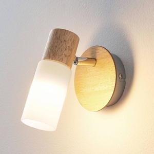 Lampenwelt.com, Holzspot Christoph mit LED-Lampe, Holzspot Christoph mit weißem Schirm