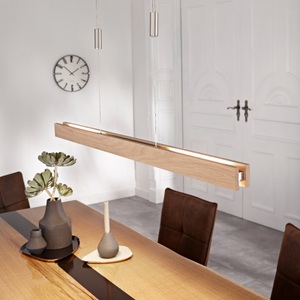 Lampenwelt.com, Holz-LED-Hängeleuchte Alin, eiche natur, 98 cm, Quitani LED-Hängelampe Alin, Länge 98 cm, Eiche natur