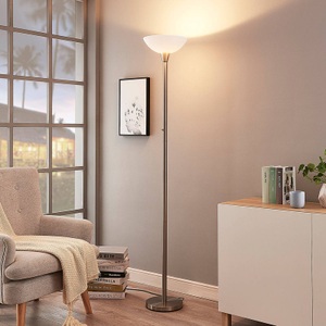 Lampenwelt.com, Deckenfluter Ignacia m. Glasschale, nickel, Deckenfluter Ignacia, Glas, nickel