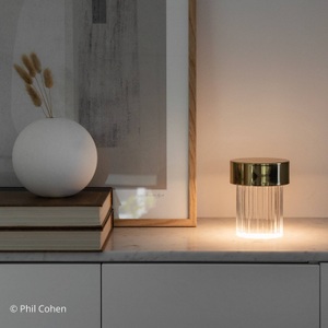 Flos, Flos - Tischleuchte LAST ORDER - Metall - messing - 10/10/14 cm, Schnurlosleuchte Last Order glas transparent / INDOOR - Ø 10 x H 14 cm - Flos transparent en glas