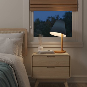 LUCANDE, Lucande Jinda Tischlampe, Holzgestell, Stoff blau, 