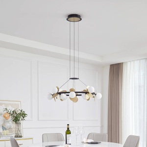LUCANDE, Lucande Pallo LED-Hängelampe, rund, 12-flg., schwarz/gold, Lucande LED-Hängelampe Pallo, 12-flg., schwarz/gold, Glas