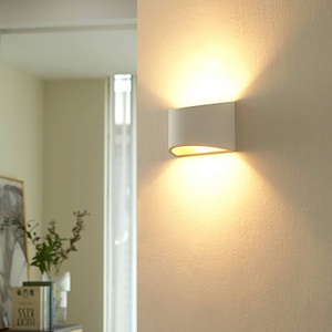 Lampenwelt.com, LED-Wandleuchte Heiko aus Gips, Lindby Wandleuchte Heiko, up/down, Gips, weiß, Höhe 12 cm