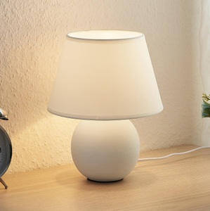 LINDBY, Lindby Calliota Stoff-Tischlampe, rund, weiß, 