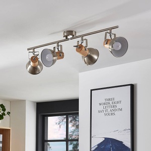Lampenwelt.com, LED-Deckenleuchte Dennis mit Holz, 4-fl., Deckenleuchte Dennis mit Holz, 4-fl.