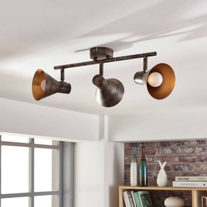 Lampenwelt.com, Zera - längliche LED-Deckenlampe m. Easydim-Lampen, Lindby Deckenleuchte Zera, 3-flammig, rostfarben, Länge 40cm