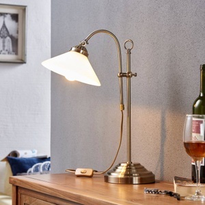 Lampenwelt.com, Klassische Tischlampe Otis in Altmessing, Tischlampe Otis in Altmessing